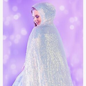 iridescent hologram hooded cape rave festival sequin forest fairy costume frozen